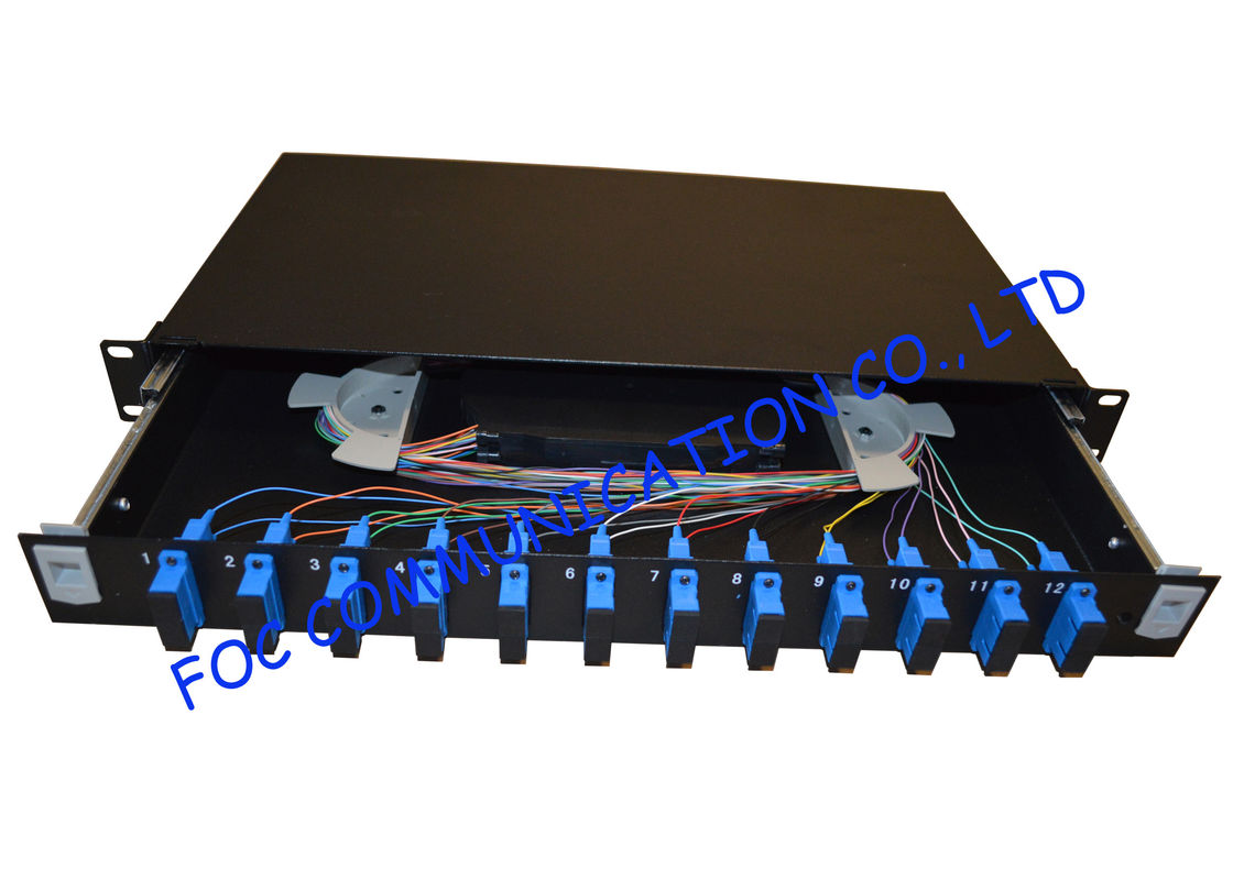 Black SC / UPC 24 port single mode fiber patch panel High Density , Cold Steel
