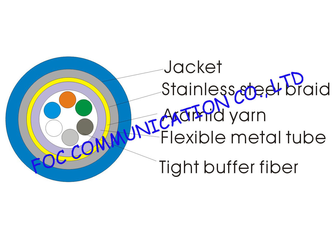 6Core Armored Optic Fiber Cable Tight Buffer Metal Tube and Metal Braid